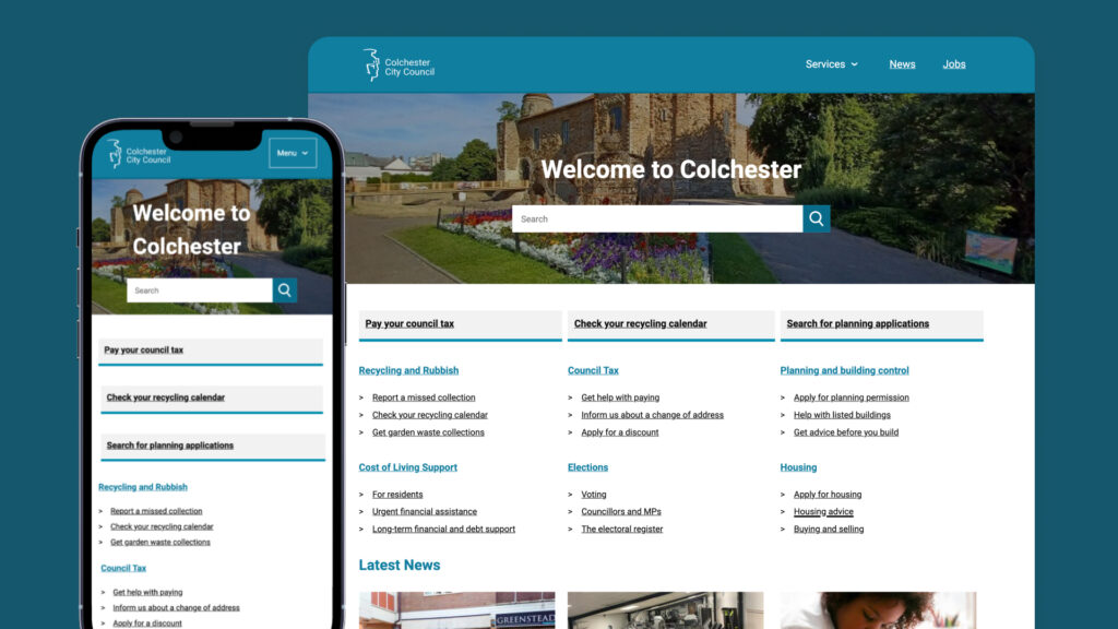 Colchester City Council website on a smartphone and a desktop