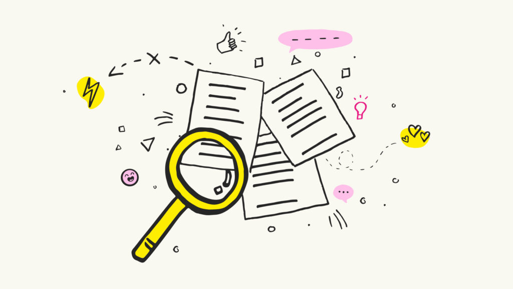 Magnifying glass and notes